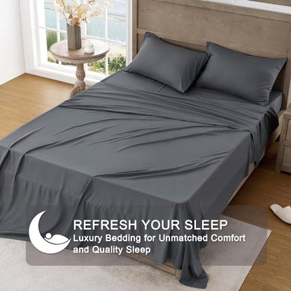 FreshCulture Queen Sheet Set - Ultra Soft Sheets for Queen Size Bed - Brushed Microfiber - Deep Pockets - Easy Care - Cooling & Breathable - 4 Pieces Hotel Luxury Queen Bed Sheets (Dark Grey)