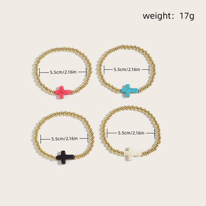 Harry and Henry Gold Beaded Bracelets for Women Non Tarnish Dainty Pearl Beaded Bracelet Cross Stack Stretch Bracelets for Women Trendy Gifts 2025 Easter Basket Stuffers