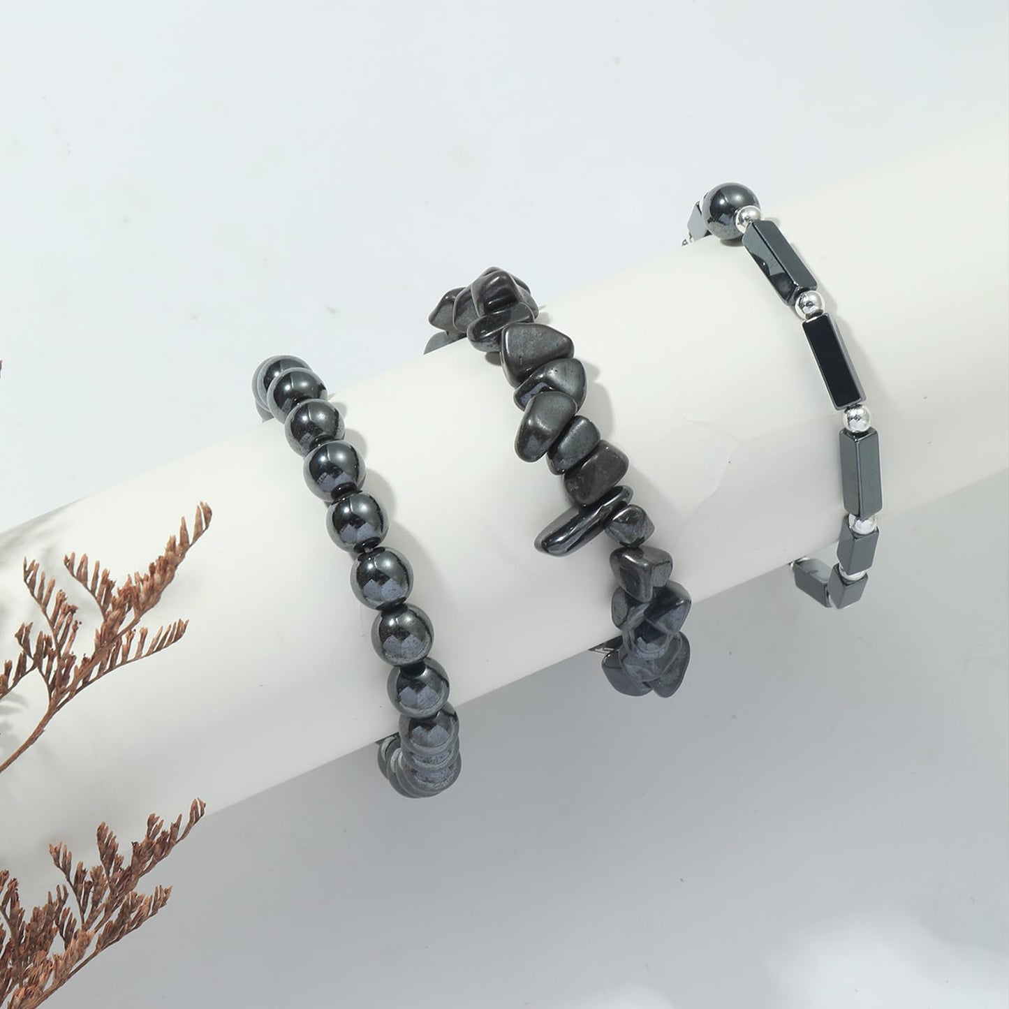 IVY TAILI 3 Pcs Black Hematite Bracelet for Women 8mm Hematite Crystal Bracelet for Women Hematite Jewelry Natural Healing Protection Stone Bracelets Beaded Bracelets Gift for Men Women
