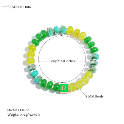 SLYAIH Colorful Beaded Initial Bracelets for Women Boho Crystal Beaded Elastic Stretch Bracelet A-Z Letter Bracelet Handmade Jewelry Gifts for Women