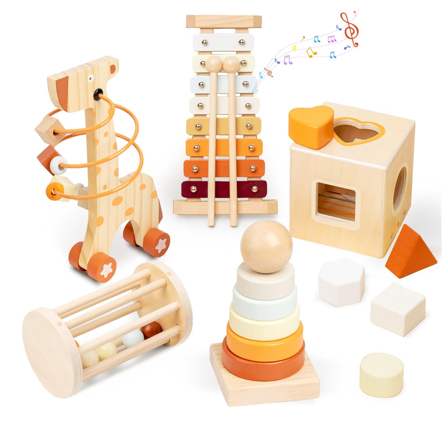 Smartwo Wooden Montessori Toys for 6-12 Months,Montessori Baby Blocks Toy for 6-12-18 Months,Shape Sorting,Xylophone,Development Toys for Girls Boys Birthday Chiristmas Gifts