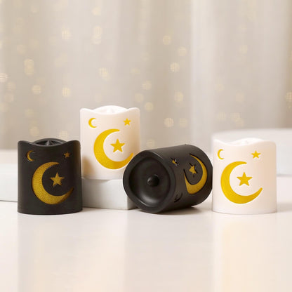 NUVCELKA Ramadan Lantern, 4 Pack LED Mini Moon Star Pattern for Home Table Fireplace Indoor Eid Mubarak Decor