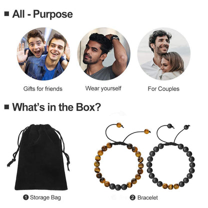 M MOOHAM Bracelets for Men - Beaded Natural Tiger Eye Bracelets for Men Black Lava Rock Stone Chakra Mens Anxiety Bracelet Adjustable Aromatherapy Oil Diffuser Jewelry Gifts