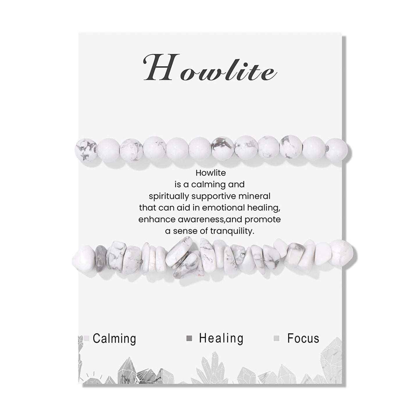 Lit Wall 2Pcs Unisex Adult Howlite Bracelet Set - 6mm Handmade Adjustable White Beaded Gemstone Bracelets - Stretch Bracelets - Strand Form - Howlite Stones - No Metal Type
