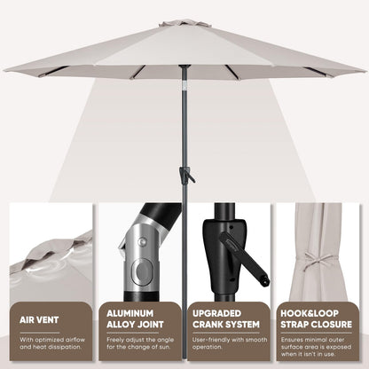Tempera 9ft Patio Market Outdoor Table Umbrella with Push Button Tilt and Crank, Large Sun Umbrella with Sturdy Pole & Fade Resistant Canopy, Easy to Set, Beige