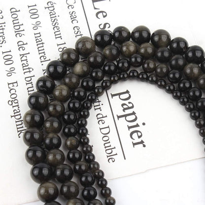 60pcs 6mm Natural Stone Beads Gold Obsidian Beads Energy Crystal Power Gemstone for Jewelry Making, DIY Bracelet Necklace