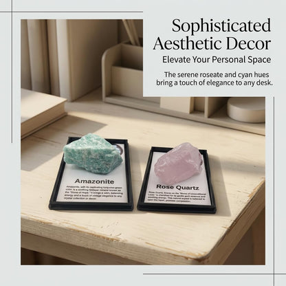 6 Pcs Natural Gemstone Specimens Set, Includes Tiger Eye, Amazonite, Lapis Lazuli, Amethyst, Rose Quartz & Obsidian, Comes with Acrylic Display Case with Removable Lid