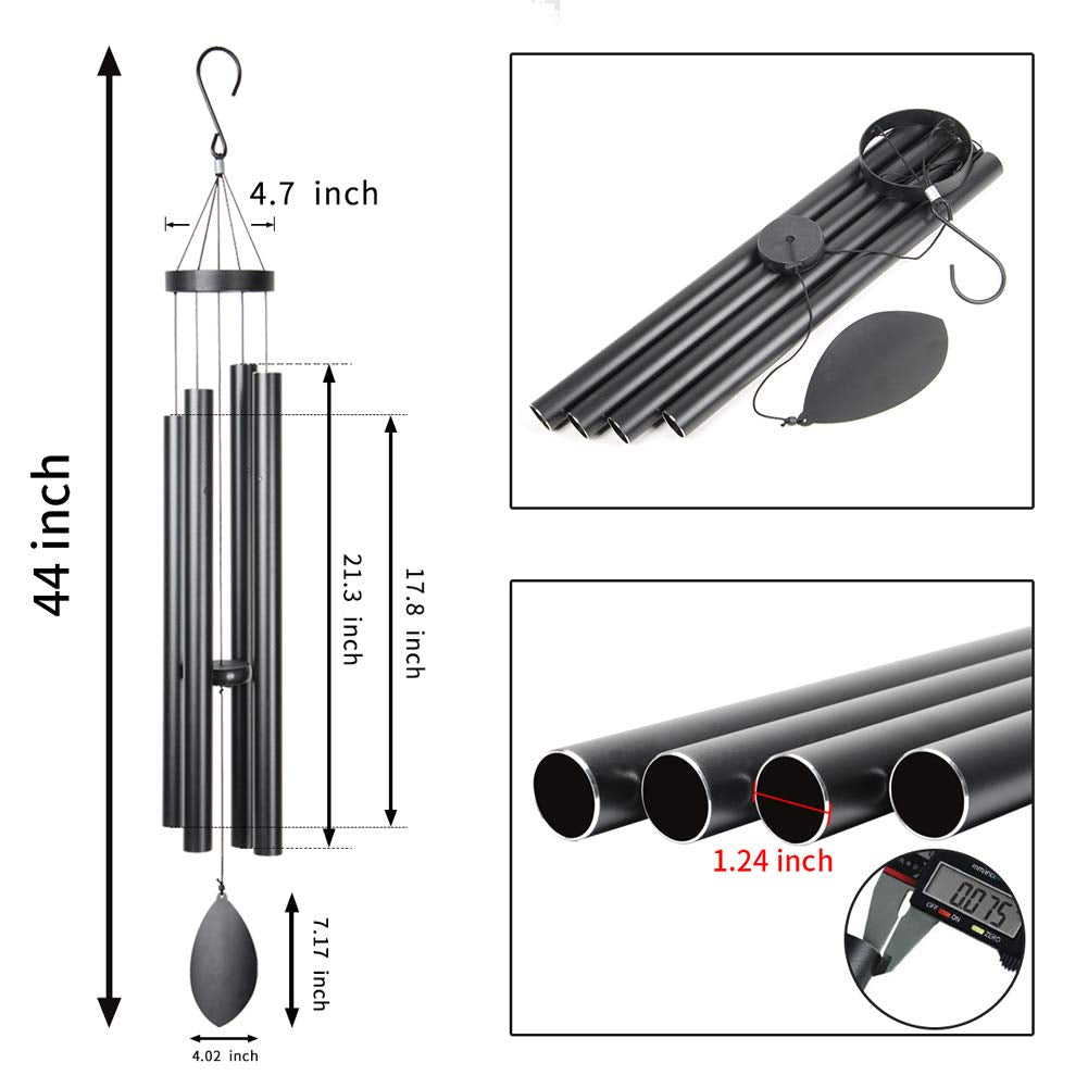 Epartswide Large Wind Chimes Outside Deep Tone,44" Memorial Wind Chimes Outdoor with 4 Heavy Tubes Soothing Melody Sympathy Gift for Mom Patio Hanging Decor