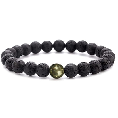 WFJ Black Lava Rock Pyrite Beads Natural Stone Bracelets Set of 2 Healing Crystal Energy Activation Chakra Reiki Elastic Stretcht Diffuser Yoga 8mm