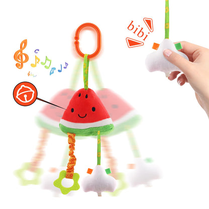 KAKIBLIN Baby Hanging Toys, 4 Pack Carseat Toys,Early Baby Cognitive Sensory Soft Hanging Toy for Crib Stroller Gym Mobile Plush Toy,Suitable for Babies 0-12 Months,Fruit