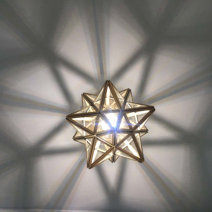 Bieye L10821 12-inch Moravian Star Tiffany Style Stained Glass Semi Flush Mount Ceiling Fixture, Suitable for Decorating Room (Clear Glass)