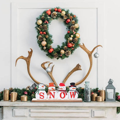 IDATOO Christmas Snowman Decorations, Wooden Snowman Block, Merry Christmas Sign, Rustic Let It Snow Winter Xmas Decor, Festive Holiday Centerpiece for Table Mantel Tiered Tray (Let it snow)