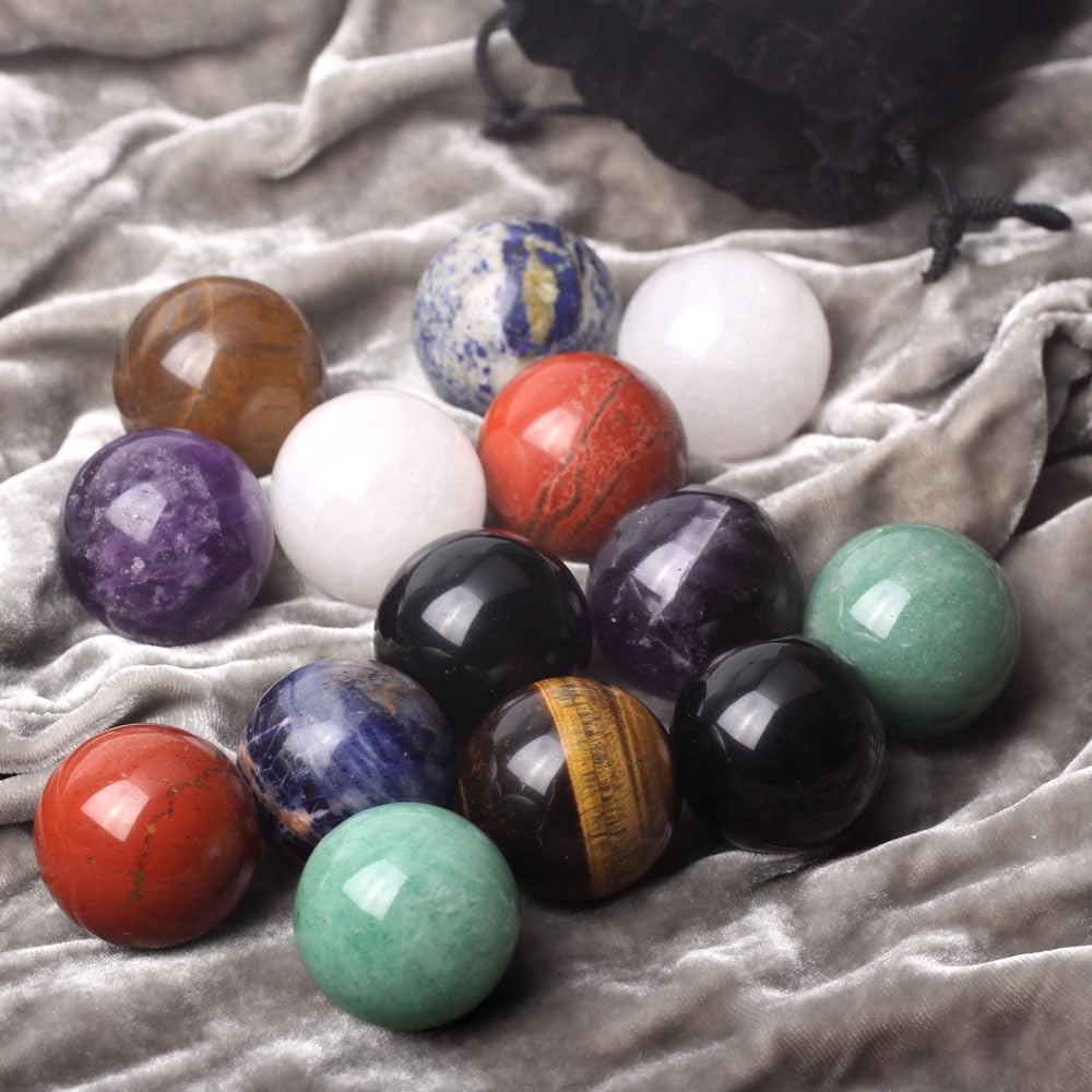 IYARIH 30mm sphere7pcs 1.2inch Sphere Natural 7 Chakra Set - Seven Chakra Set -Natural30mm Mini Crystal Sphere - Seven Chakra Gemstone(7pcs)