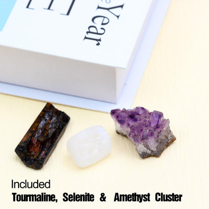 0.7Lb Natural Polished Gemstones and Rocks (25+PCs), Amethyst Cluster, Selenite & Tourmaline Included, Bulk Tumbled Crystals and Stone (0.6-1.2“ 320g)