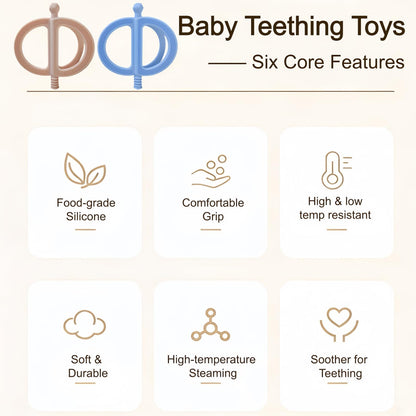 uwsic 2-Pack Baby Teething Toys, Food Grade BPA-Free Silicone Baby Teether for 3-18 Months, Ring-Shaped Teething Toy for Babies, Multi-Textured Choke-Proof Easy Grip Teether for Infants (Khaki&Blue)