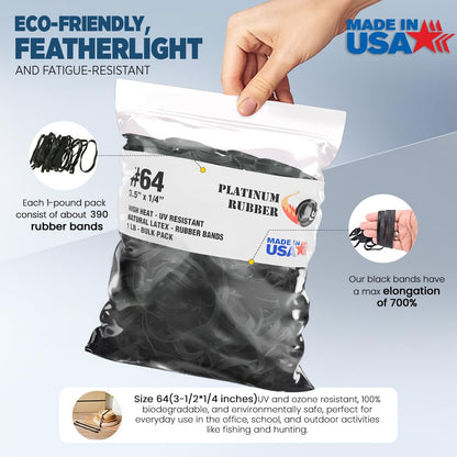 Black High Heat UV Resistant #64 Platinum Rubber Crepe Band Made in USA (3 1/2" x 1/4") Large Premium Fishing/Angler Rubberbands (64-1/4lb)