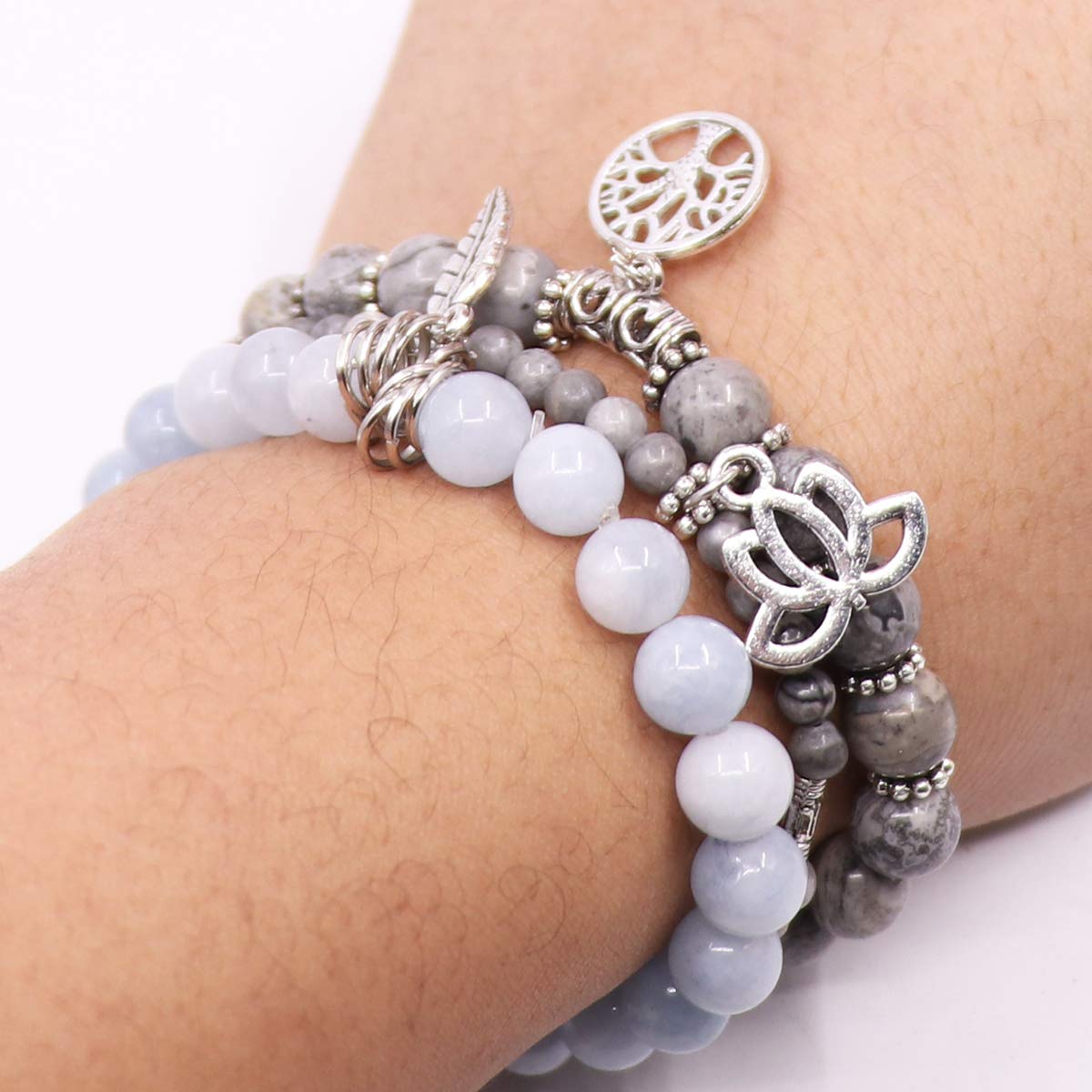 UEUC Tree of Life Yoga Healing Stone Bracelets,Multilayer Lotus Chakra Stone Reiki Bracelet Sets,Anxiety Crystal Natural Stone,for Women Stress Relief