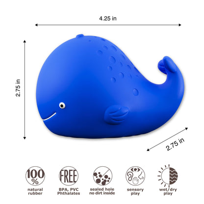 caaocho Pure Natural Rubber Bath Toy - Kala The Whale Baby Toy - Hole Free, BPA Free Bath Toys for Infants, Without Holes Sealed Natural Rubber