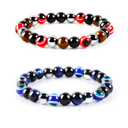 ZICRMIYA Evil Eye Bracelets for Men Women,8mm Evil Eye Beads Black Obsidian Hematite Tiger Eye Bracelets Protection Bracelet Healing Bracelet Bring Luck and Prosperity Happiness