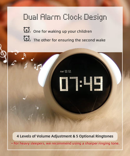MikoDream Kids Alarm Clock, Dual Alarm Setting, Adjustable Brightness Night Light, Voice-Activated,Temperature Detection, Wake-up Alarm Clock, Toy and Gift for Toddler, Children, Students, Boys&Girls