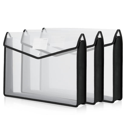 3 Pcs 11 x 17 Inch Expandable Tabloid Size Document Folder with Label A3 Plastic Folders for Documents Expanding File Wallet Envelope Size (3, Black)
