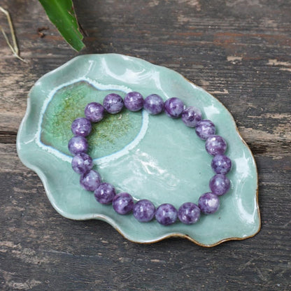 TaHLga Lepidolite Crystal Bracelet for Women Men 12mm | Natural Crown & Third Eye Chakra Purple Crystal | Anxiety Relief & Peace | Fits for Large Wrist 8-8.5" | Come with Box & Pouch