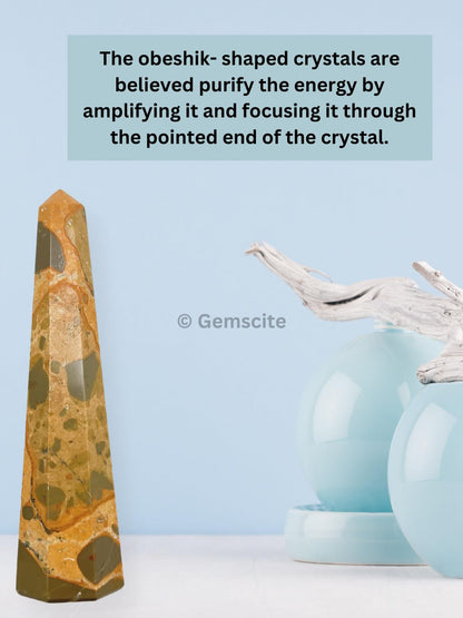 WholesaleGemShop 3 Inch (70 mm) Gemstones Leopard Skin Obelisk Tower Jumbo Facet Aura Rock Crystal Natural Polished Earth Wand Spirit