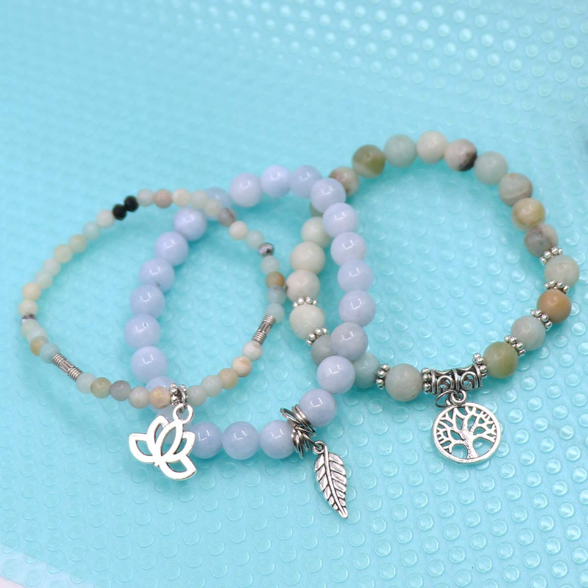 UEUC Tree of Life Yoga Healing Stone Bracelets,Multilayer Lotus Chakra Stone Reiki Bracelet Sets,Anxiety Crystal Natural Stone,for Women Stress Relief