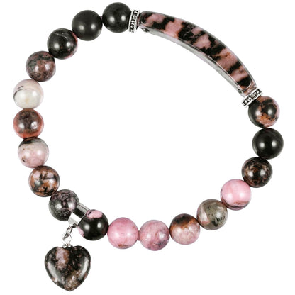 TUMBEELLUWA Healing Stone Bracelet 8mm Beads Chakra Crystal Energy Heart Charm Bracelet Handmade Jewelry for Women, Rhodonite