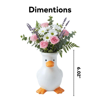 COEAZY Ceramic Duck Vase – 6" Matte Beige Handmade Animal Flower Vase for Fresh & Dried Flowers, Cute Home Decor, Unique Shelf Decoration, Fun Gift for Animal Lovers & Creative Living Spaces