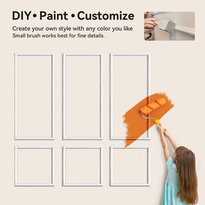 Upick Wall Molding Kit, Pre-Cut Peel and Stick Paintable Wainscoting Panels, Decorative Trim for Accent Walls (24"x54", 6-Frame Set)