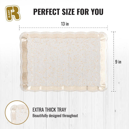 6 Pack Gold Glitter Plastic Serving Trays for Party, 9 x 13 Inch - Heavy Duty Plastic Gold Trays for Food - Rectangular Party Serving Platters
