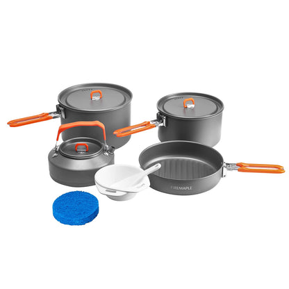 Fire-Maple Feast Outdoor Camping Cookware Set, Portable Stackable Camping Pots and Pans Set with Kettle, Compact Camping Cookware Mess Kit for Hiking, Fishing and Backpacking