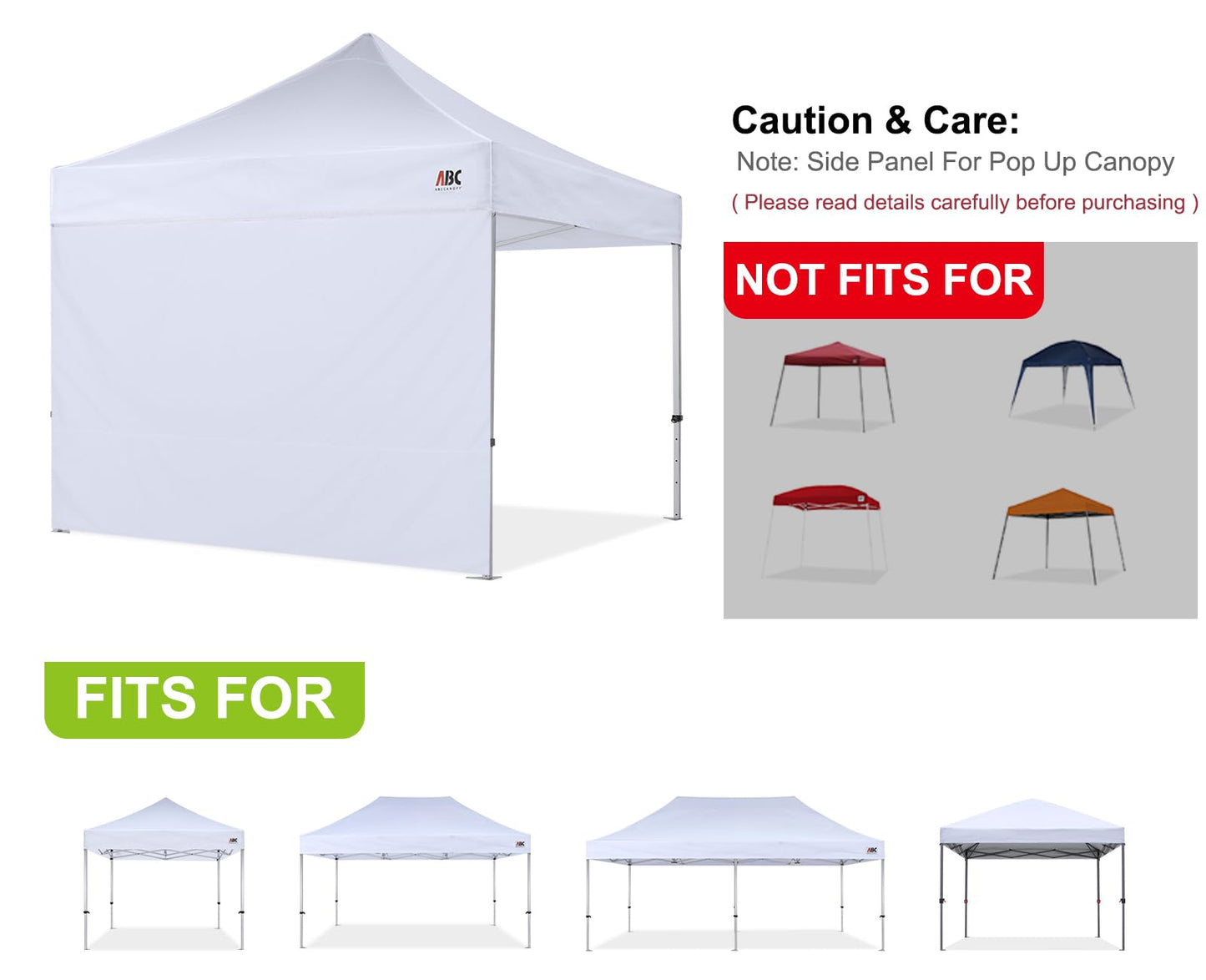 ABCCANOPY Instant Canopy SunWall 10x20 FT, 1 Pack Sidewall Only, No Frame or Top, White