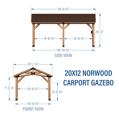 Backyard Discovery Norwood 20 ft. x 12 ft. All Cedar Wooden Carport Pavilion Gazebo with Hard Top Steel Roof