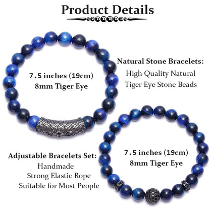 BOMAIL 8mm Tiger Eye Stone Beads Bracelet Elastic Natural Stone Yoga Bracelet for Women Men