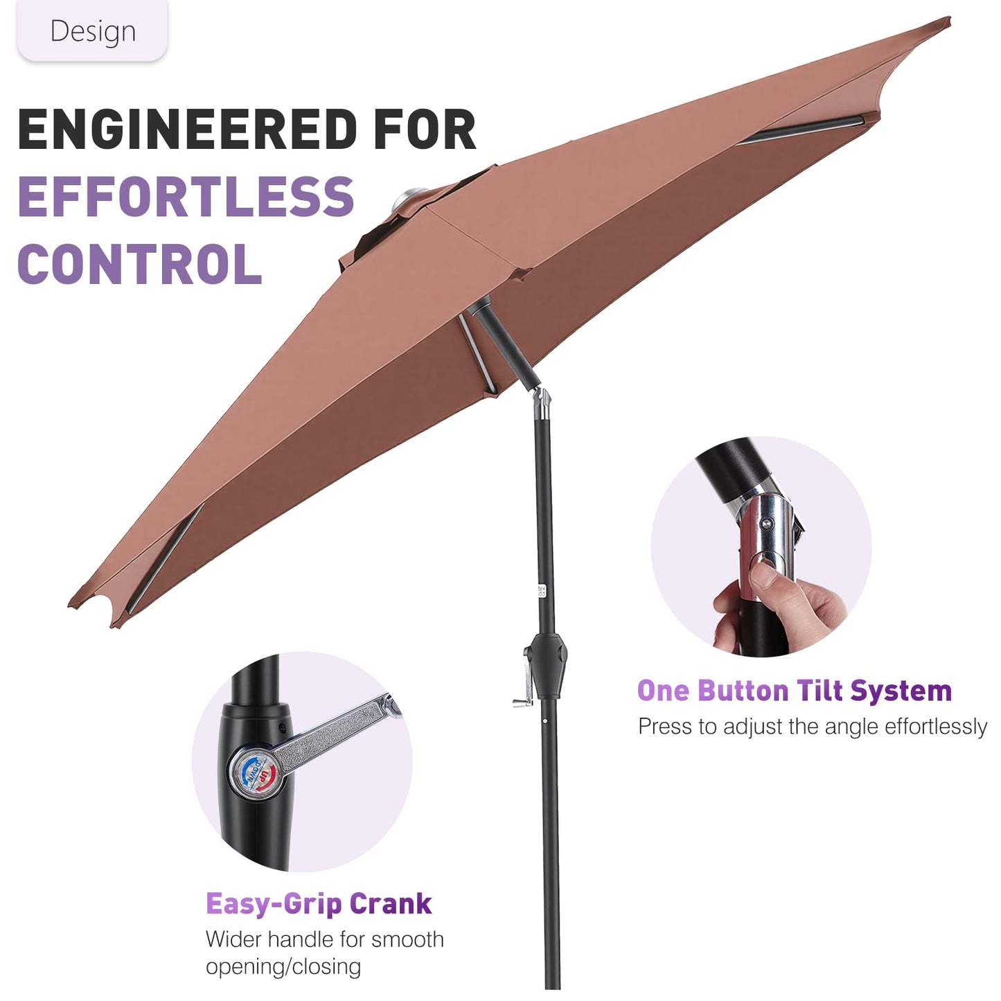 NEWBULIG 7.5FT Patio Umbrella, Outdoor Table Umbrellas with Push Button Tilt and Crank, 6 Sturdy Ribs, Waterproof, UV Protection and Fade Resistant, for Pool, Garden, Market, Backyard