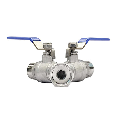 BesNPT Garden Hose Splitter 2 Way Heavy Duty Valve, 304 Stainless Steel 3/4" GHT Thread Full Flow Y Valve with Long Handle