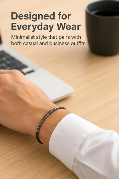 Zan Mast Hematite Bracelet for Men, Natural Stone Beaded Stretch Bracelet to Enhance Male Charm, Confidence, Mental Clarity & Focus, Grounding Energy Jewelry Gift (Thin)