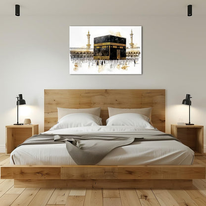 TIEHAOMAI Islamic Canvas Wall Art Muslim Pilgrims Poster Islamic Mural Canvas Prints Mecca Mosque Paintings for Living Room Decor（Mosque-1,12x18inch (30x45cm)