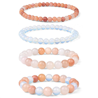 Vinswet 4pcs Natural Stone Beaded Bracelets for Women Men,Healing Crystal Gemstones Stretch Bracelet,4mm 6mm 8mm 10mm Pink aventurine Crystal Opal Anxiety Stress Relief Bracelet Jewelry Gifts