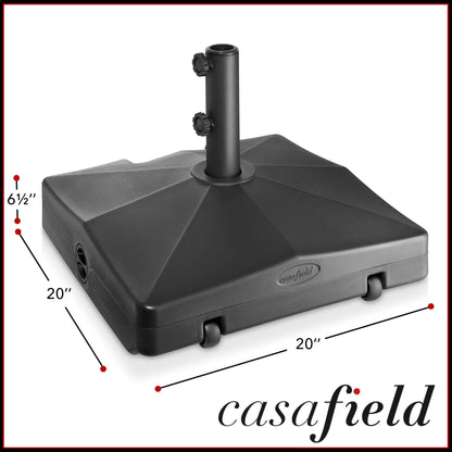 Casafield Patio Umbrella Base – Fillable to 100 lbs. Weighted Stand with Wheels for Outdoor / Lawn or Pool Deck Umbrellas up to 10 FT - Black