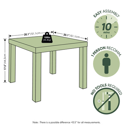 Furinno Classic Side Table, Square Modern End Table with 1.8" Triple Thick Tabletop, Simple Night Stand, Bedside Table, Toolless Assembly, for Living Room, Bedroom, Sage Green