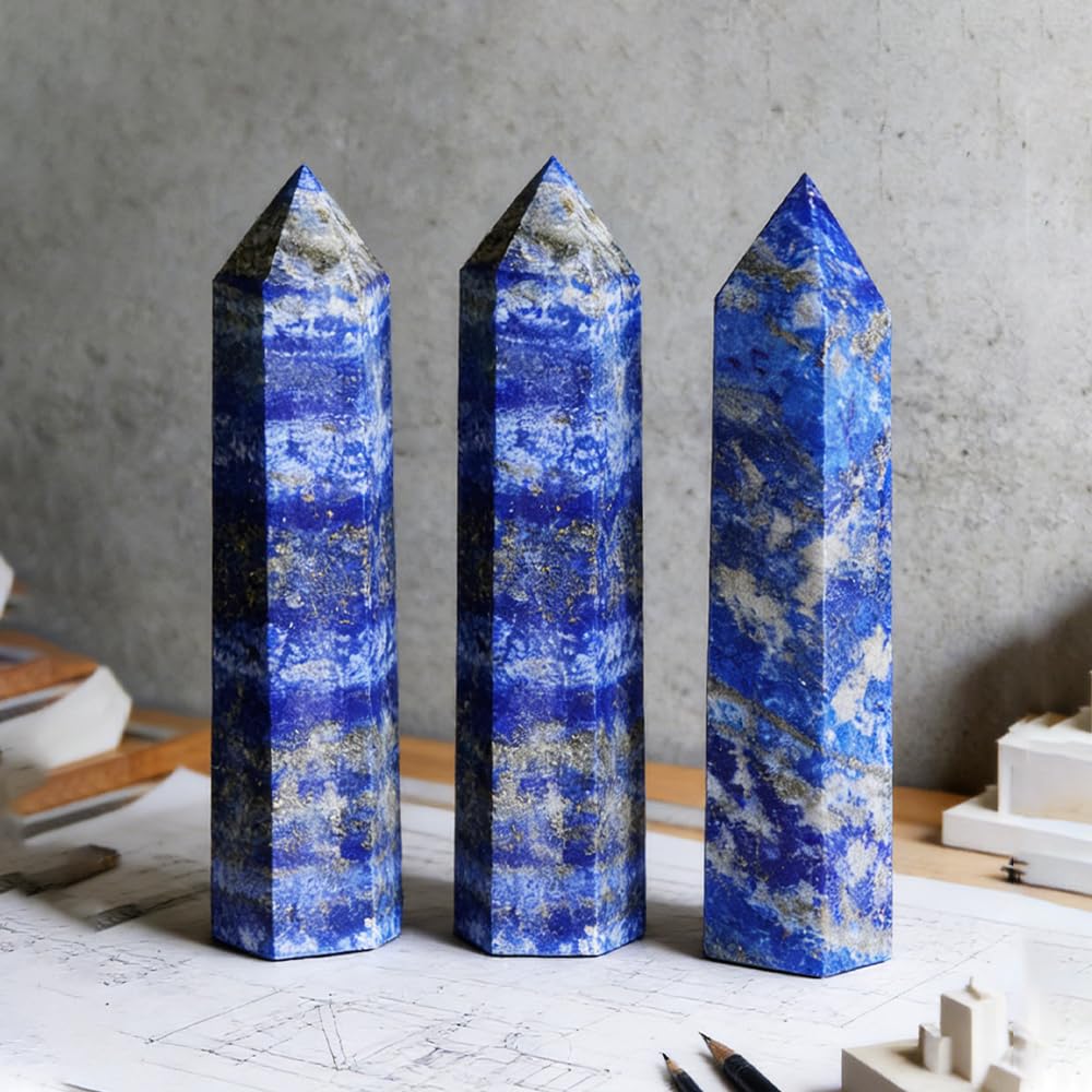 2pcc 3.8-4.2inch Lapis Lazuli Wands Tower Figurine Ornaments Polishing Stone Hexagonal Point Obelisk Statue for Aquarium Decorative Rocks Gifts Home Decor(Lapis Lazuli/3.8-4.2inch 2pcs)