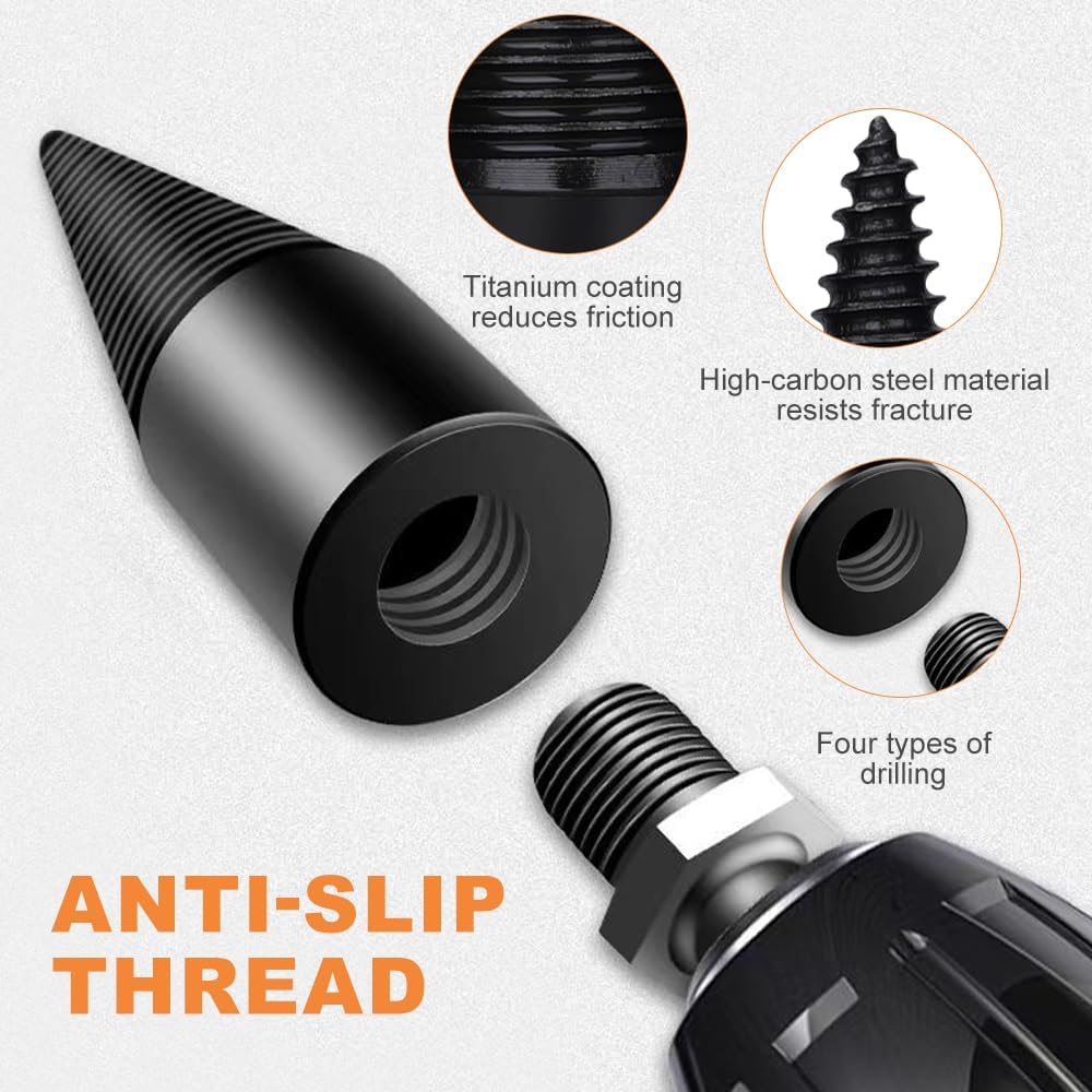 6 Pcs Wood Splitter Drill Bits Set, 42mm+32mm Firewood Log Splitter Cone Bit, Heavy Duty Electric Drill Screw Driver Removable, Kindling Detachable Design Wood Splitting Wedge Tool