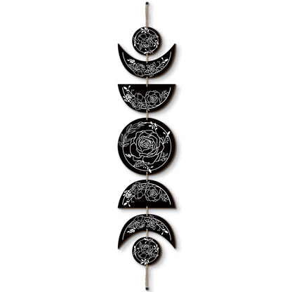 BBTO Boho Wall Decoration Moon Phases Wall Art Stars Moon Decoration Minimalist Room Wooden Gothic Witchy Door Pediments Hanging Sign(Black, White)