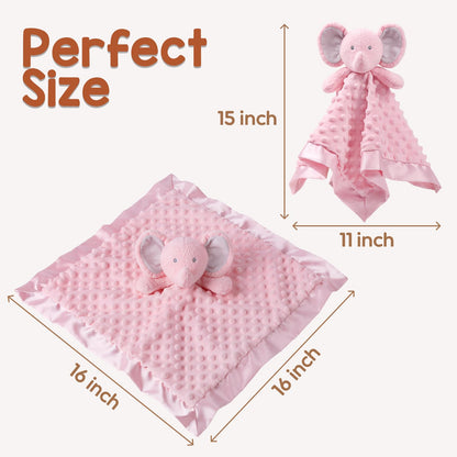 MOVEPAI Baby Security Blanket, Soft Baby Lovey Toy Blanket for Girls, Snuggle Toy Lovie Newborn Gift, Stuffed Animals Pink Elephant 16 Inch