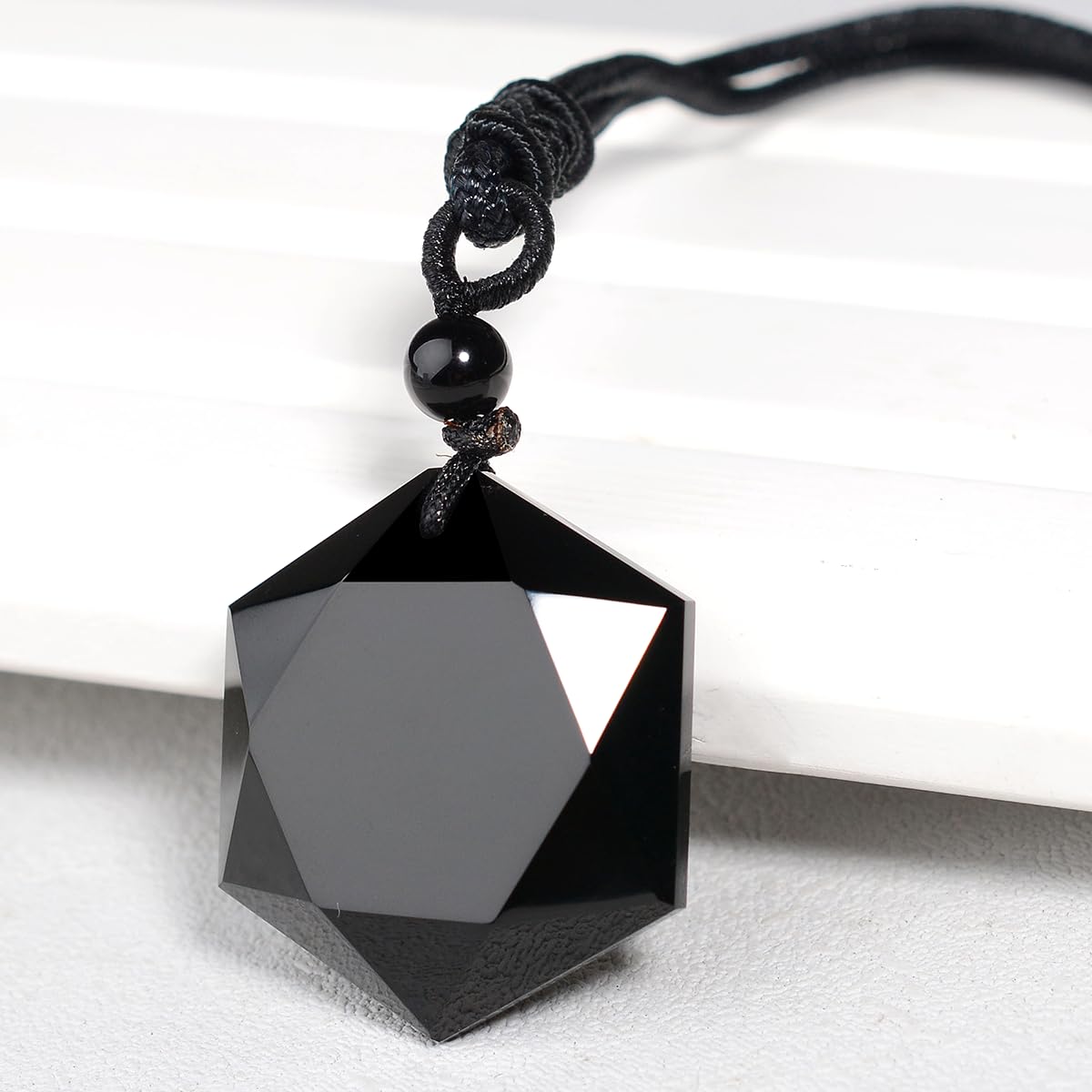 eMeition Black Obsidian Necklace Men Hexagram Natural Stone Crystal Pendant for Women Protection Premium Talisman Necklaces Couples Gift (Obsidian Necklace & Bracelet)