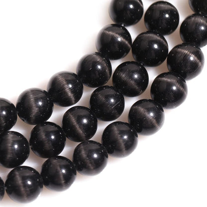HAAMIIQII 45pcs 8mm Black Cat Eye Beads Round Loose Gemstone Beads for Jewelry Making Strand 15 Inch