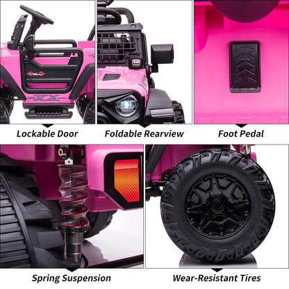 24V Kids Ride on 2 Seaters Electric Car with Remote Control, 2*120W Motors Battery Powered 20" Extra Large Seats+15.5" XL Wheels,LED Headlights, Front Storage, Bottle Holder, FM, Music for 3+ (Pink)